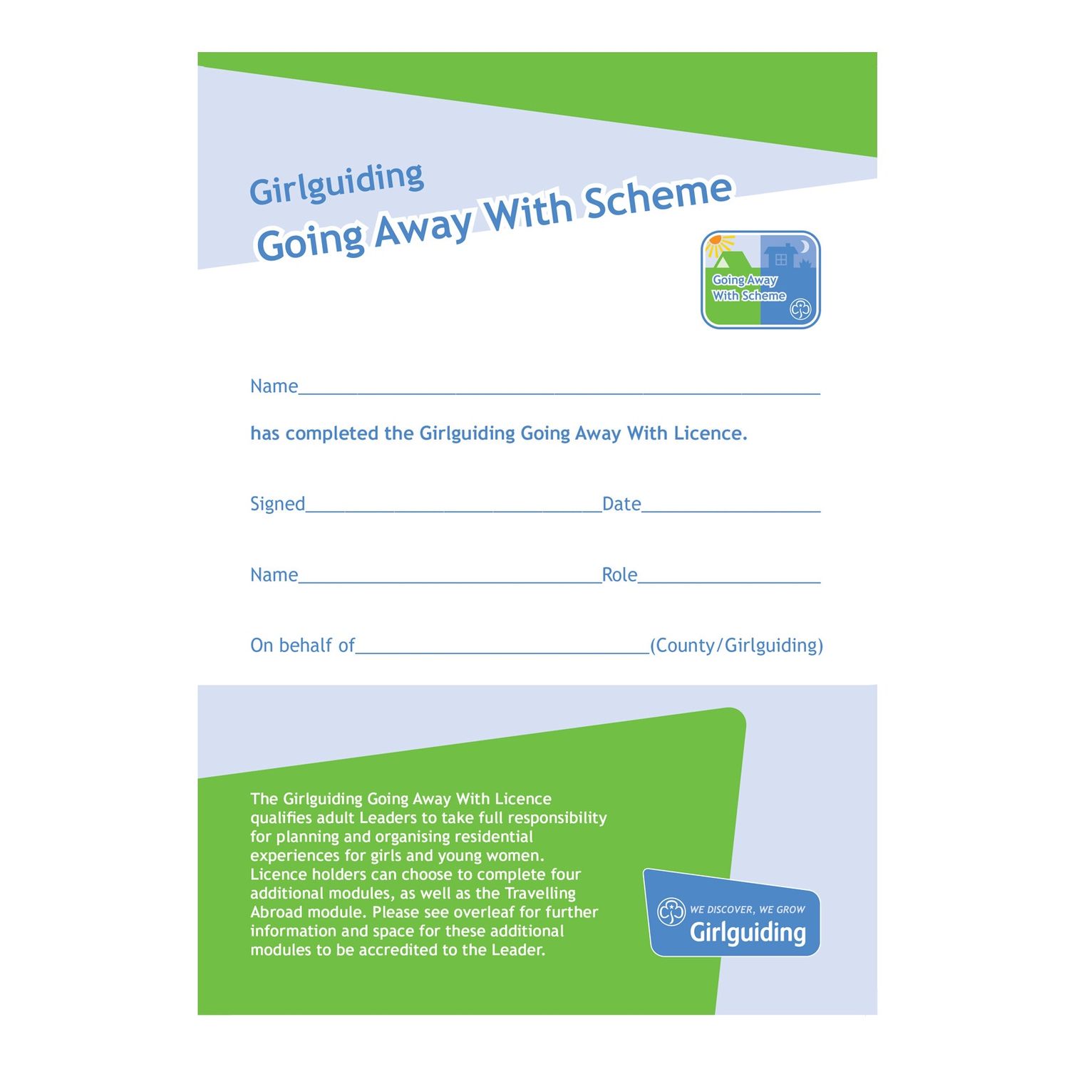 Going away with scheme, Option: Certificate