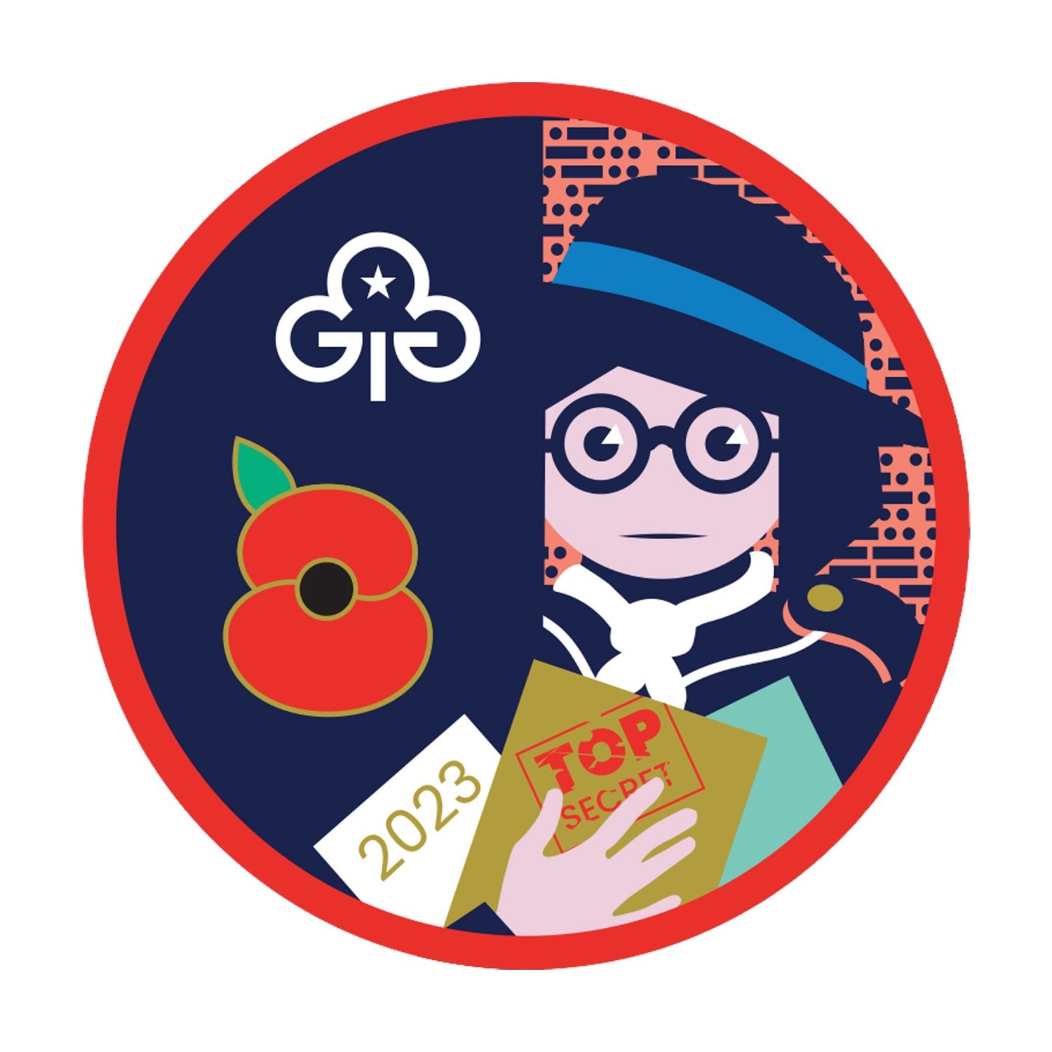 Remembrance poppy woven badge and info card 2023