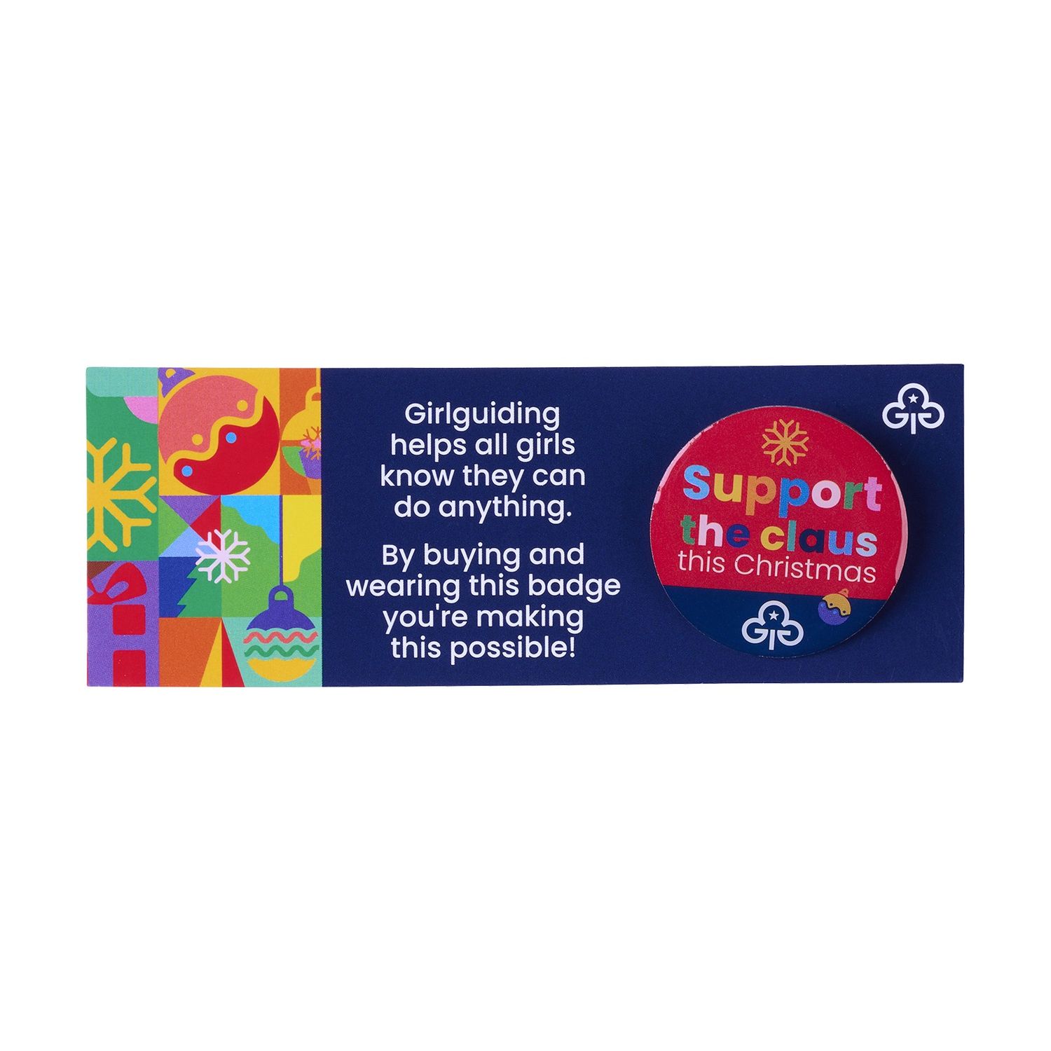 Support the claus pin badge on card