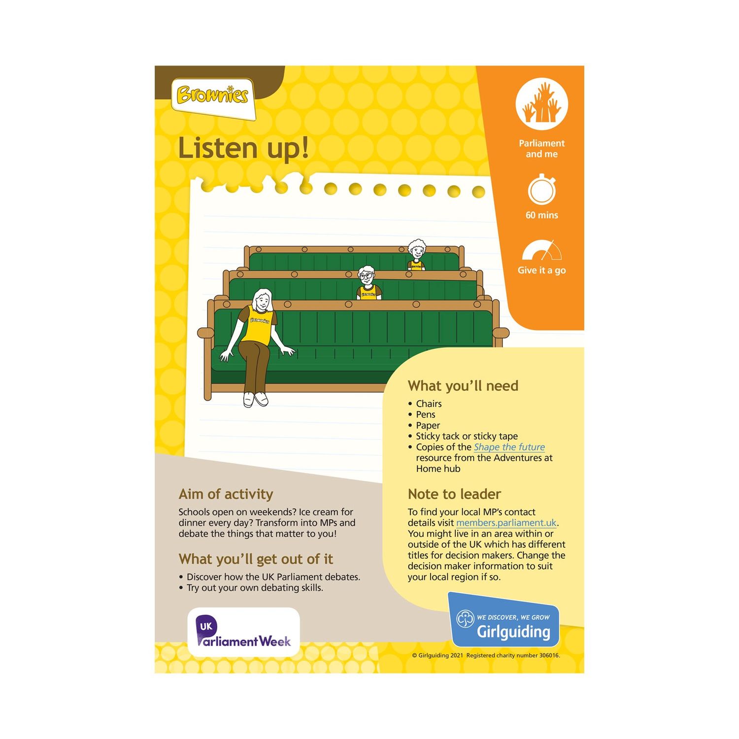Brownies UMA - take action - parliament week - listen up!