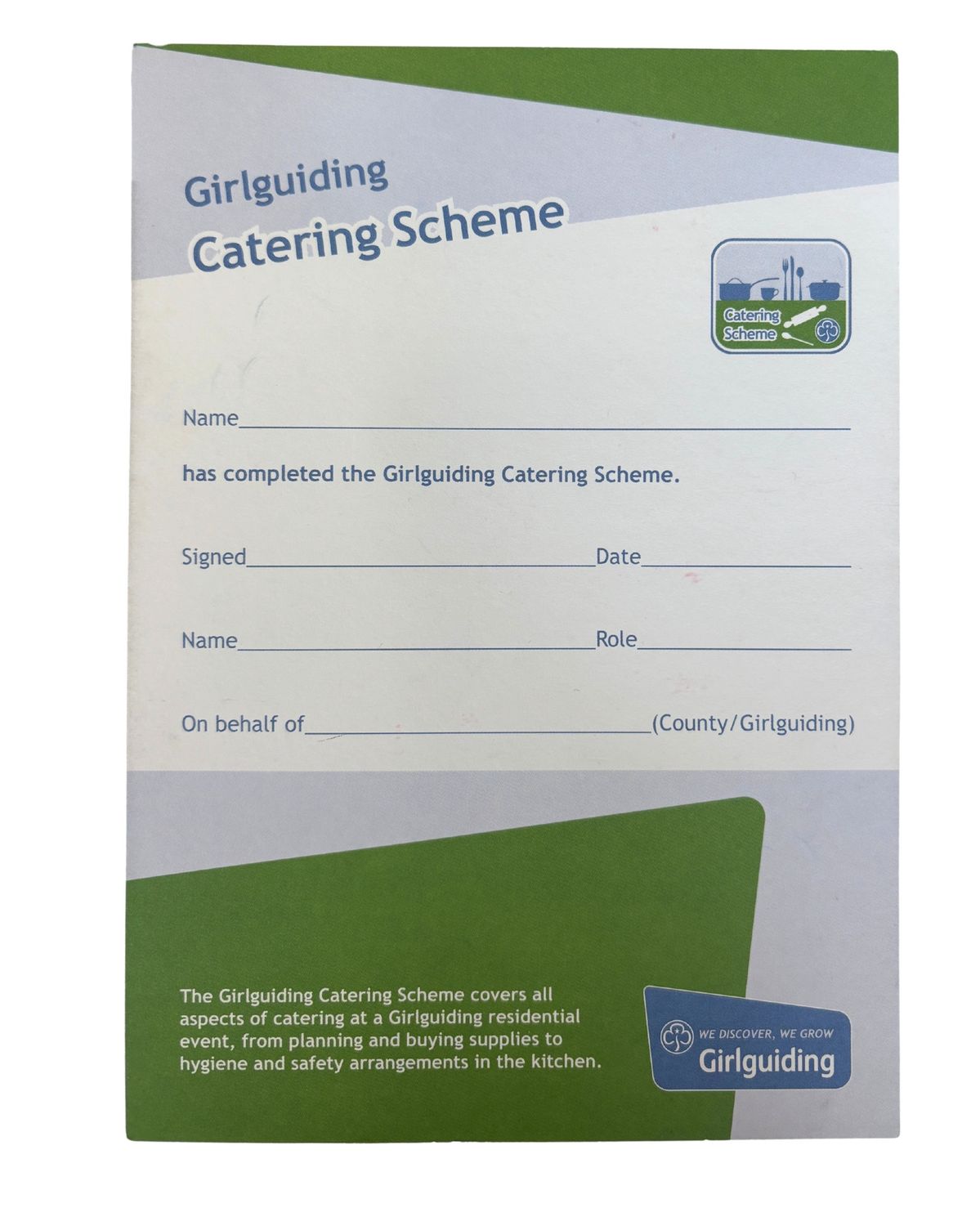 Catering scheme, Option: Certificate