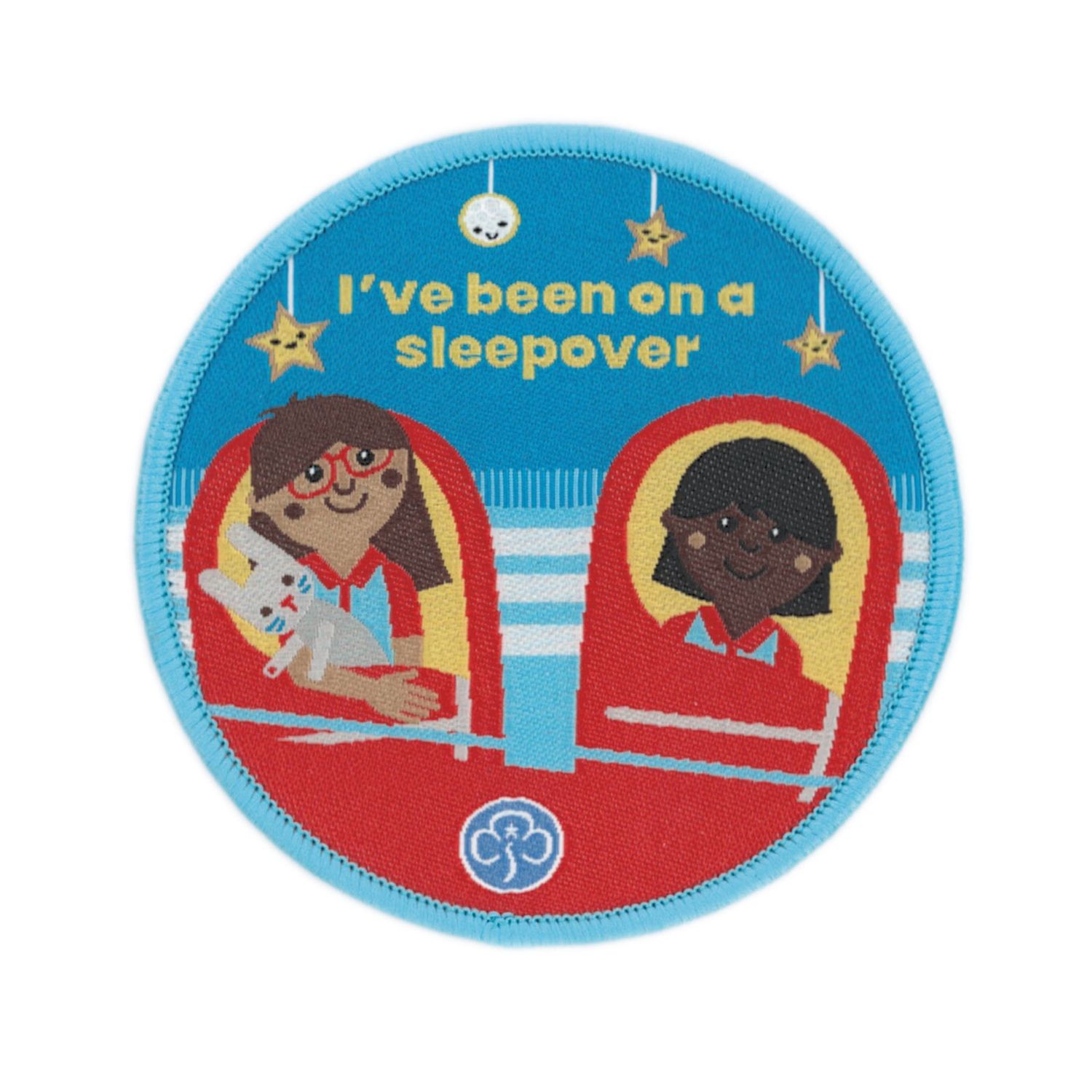 Rainbows I&#39;ve been on a sleepover woven badge (old trefoil)