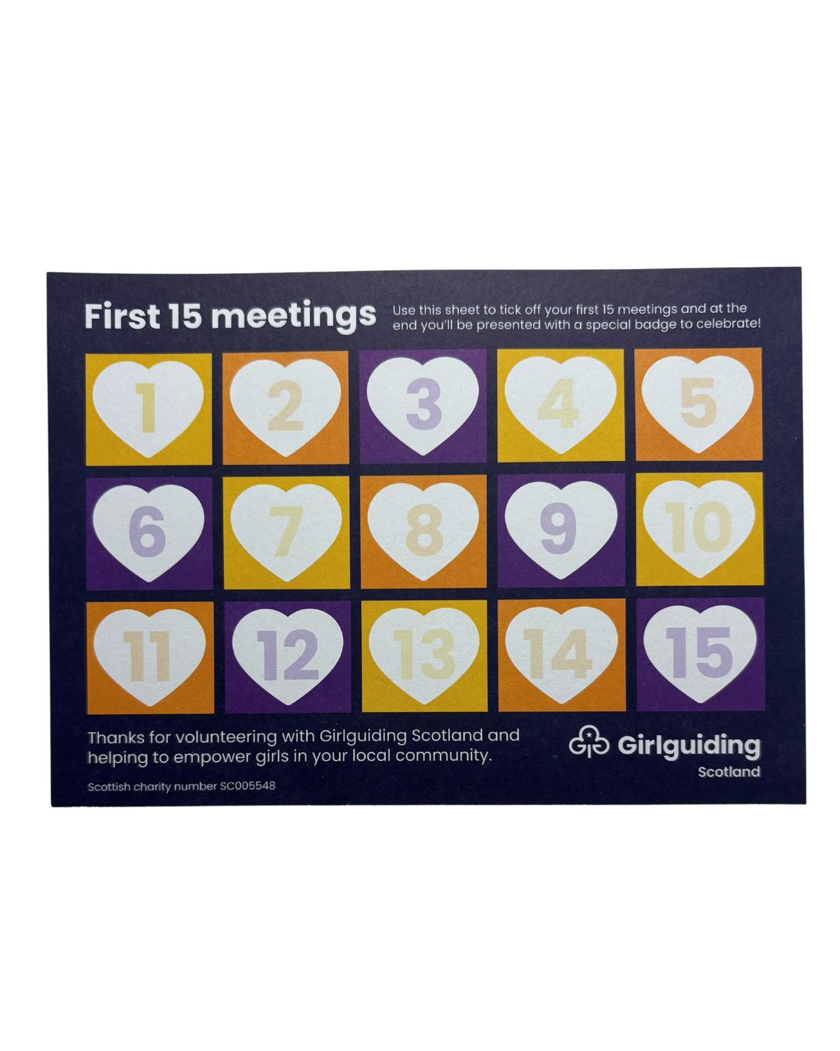 Girlguiding Scotland first 15 meetings record card