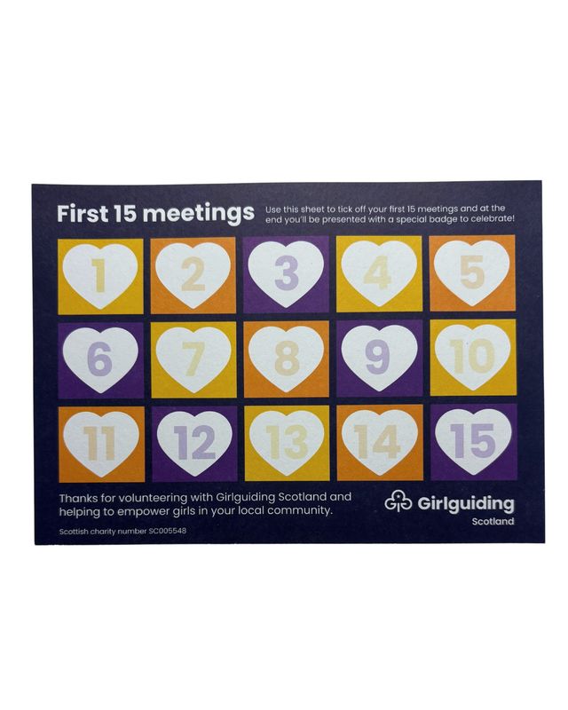 Girlguiding Scotland first 15 meetings record card