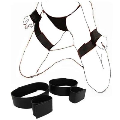 Exotic Nights: Black Handcuffs & Strap Hand Foot Bondage Strap Leg Open Restraints