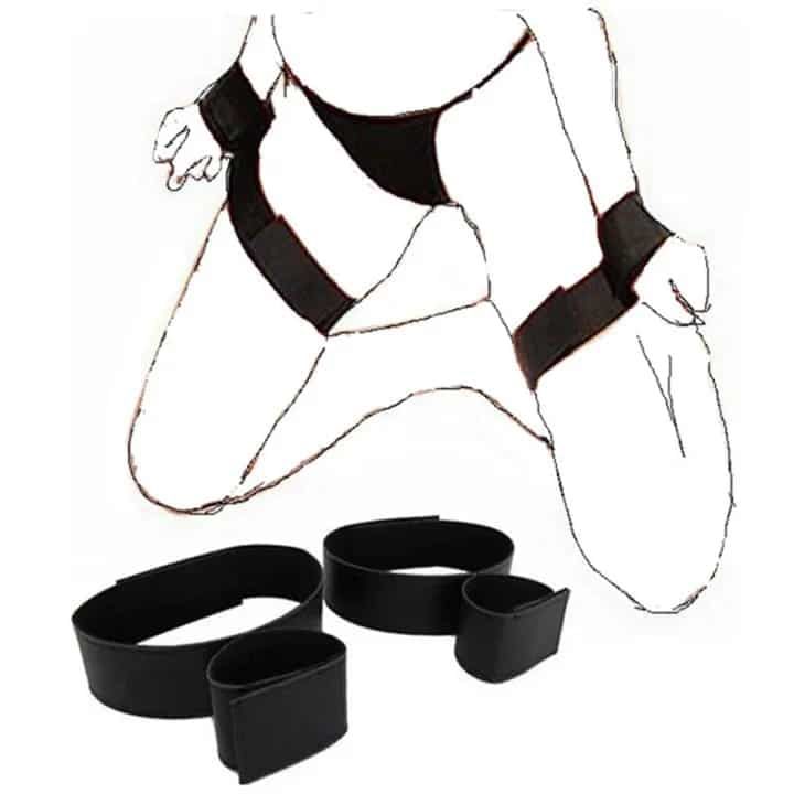Exotic Nights: Black Handcuffs & Strap Hand Foot Bondage Strap Leg Open Restraints