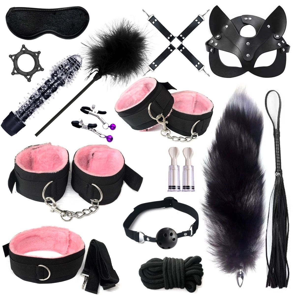 Pink Exotica Couples Fun Bondage &amp; Toy Set ( 20 Pieces)