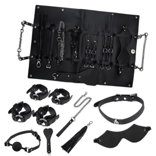 Premium Leather Bondage Set In Black With Bag Premium Leather Bondage Set In Black With Bag