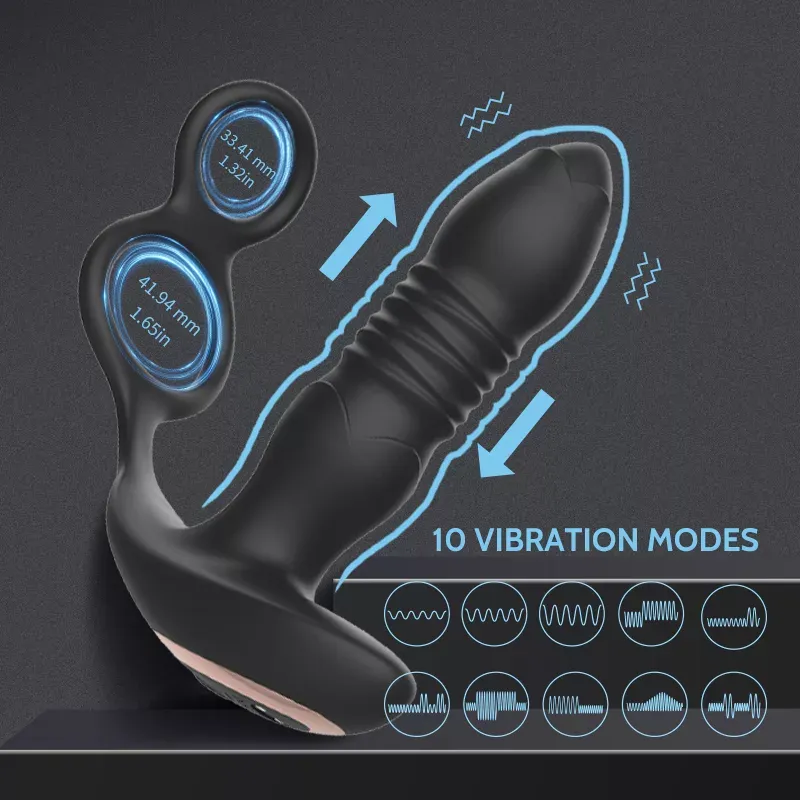 2 in 1 Thrusting Cock Ring Anal Pleaser + Remote Control