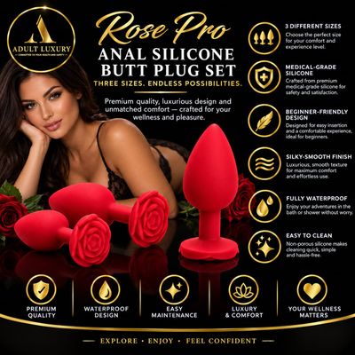 Rosebud Pro Anal Silicone Premium Butt Plug Set