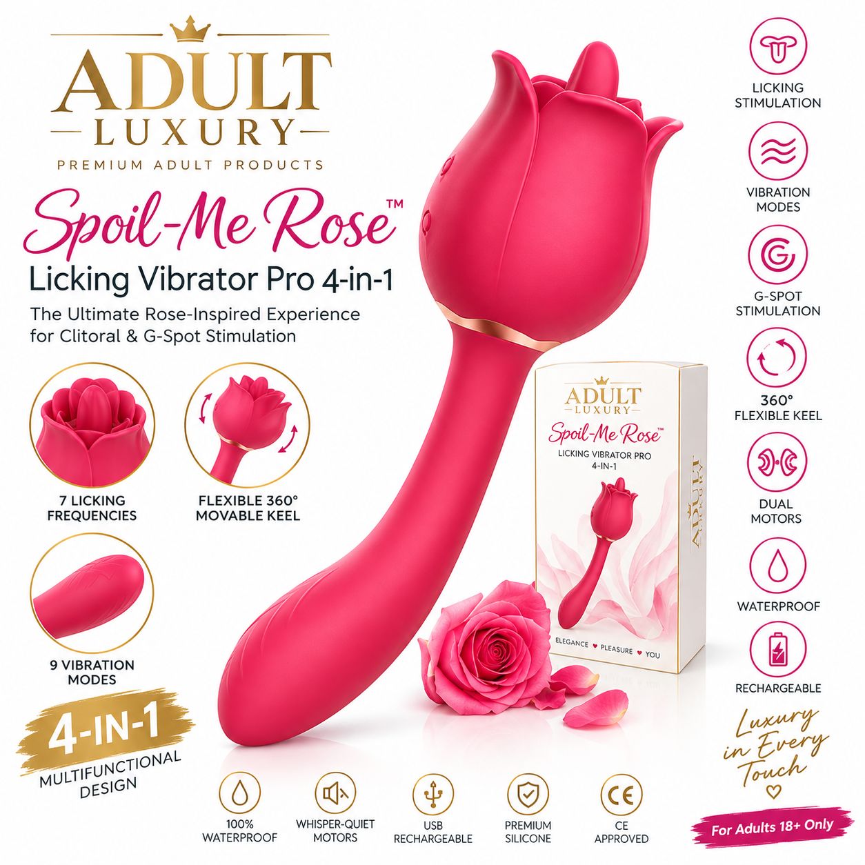 Adult Luxury Spoil-Me Rose™ Licking Vibrator Pro 4-in-1