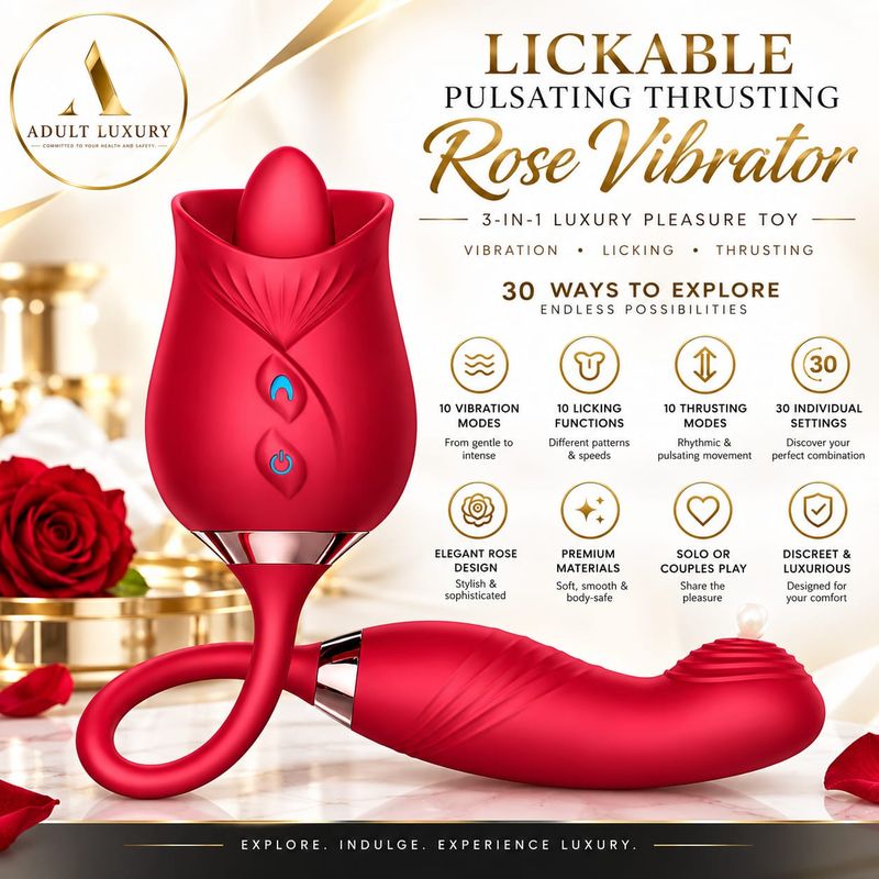 Lickable Adult Luxury Pulsating Thrusting Rose Vibrator