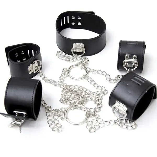 BDSM Leather Bondage Chain Restraint Gear Set