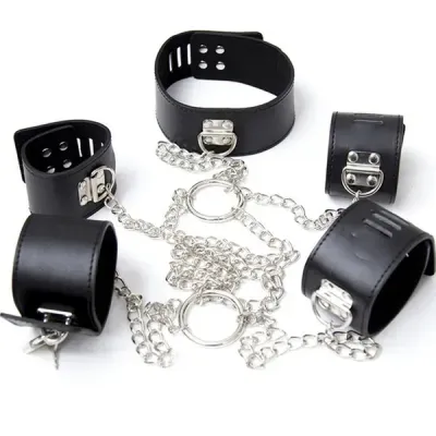 BDSM Leather Bondage Chain Restraint Gear Set