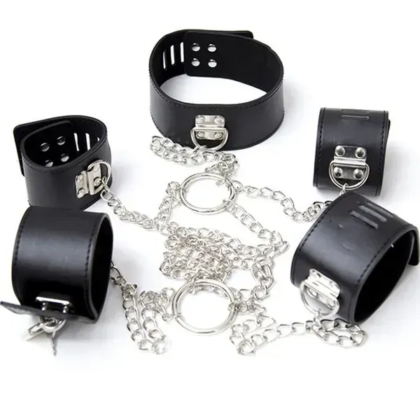 BDSM Leather Bondage Chain Restraint Gear Set