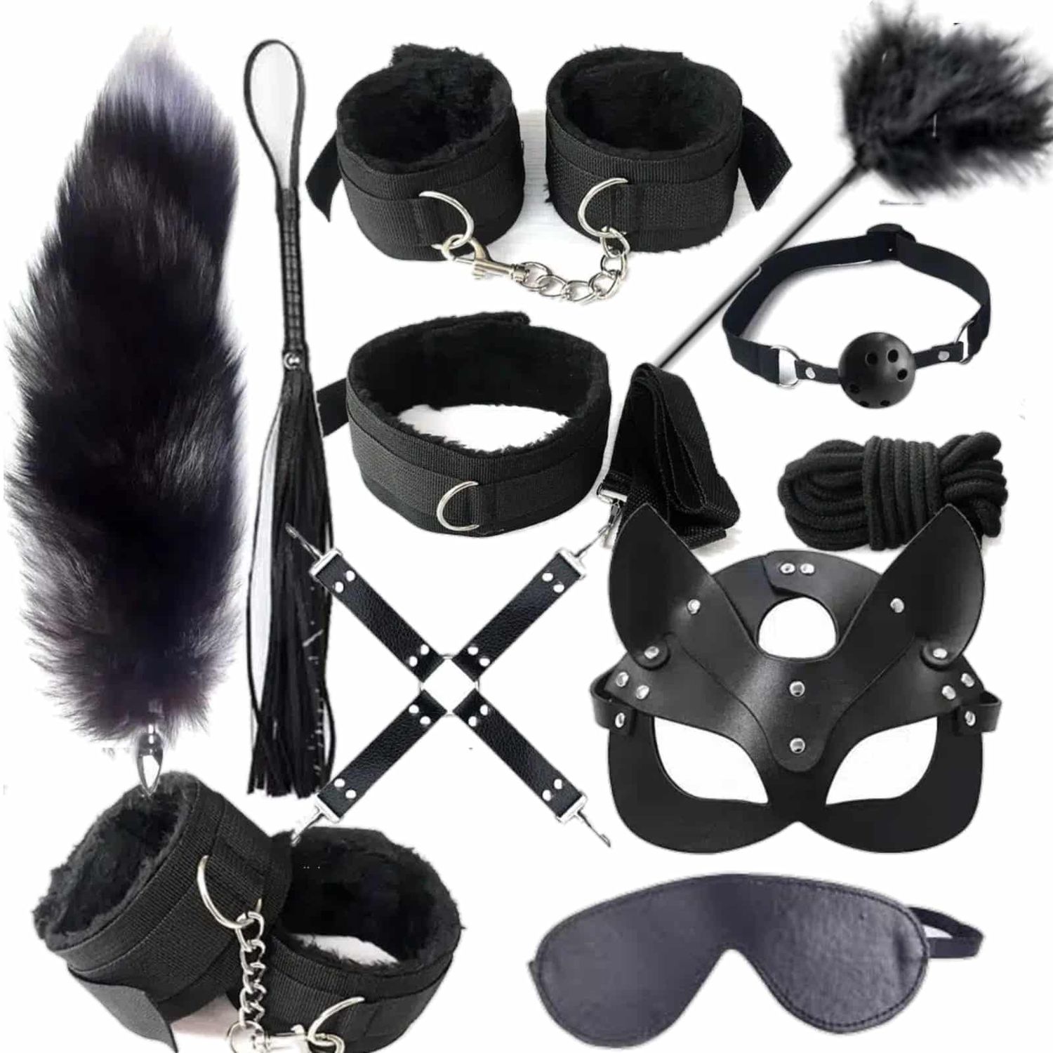 Black EX-Zotica Couples Fun Bondage BDSM Toy Set ( 14 Pieces)