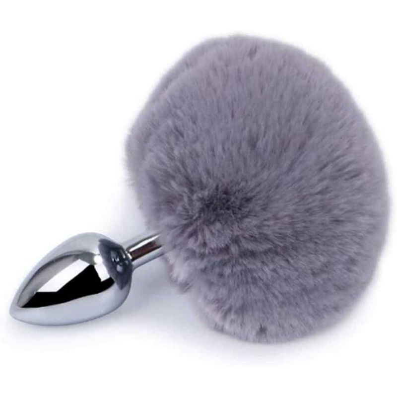 Pom Pom Grey Metal Anal Plug