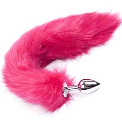 Fox Tail Anal Butt Plug - Bright Pink