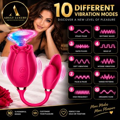3-in-1 Adult Luxury® Rose Sucking, Licking & Vibrating Toy