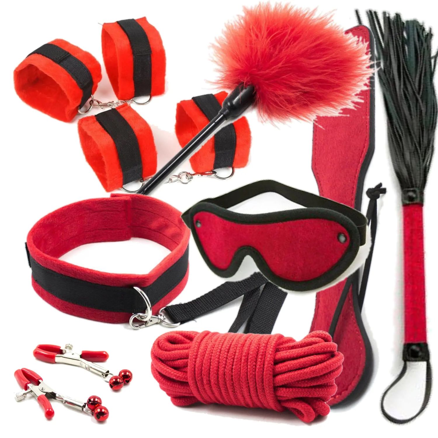 Soft Padded Red Velvet Bondage 12 Piece Set Soft Padded Red Velvet Bondage 12 Piece Set