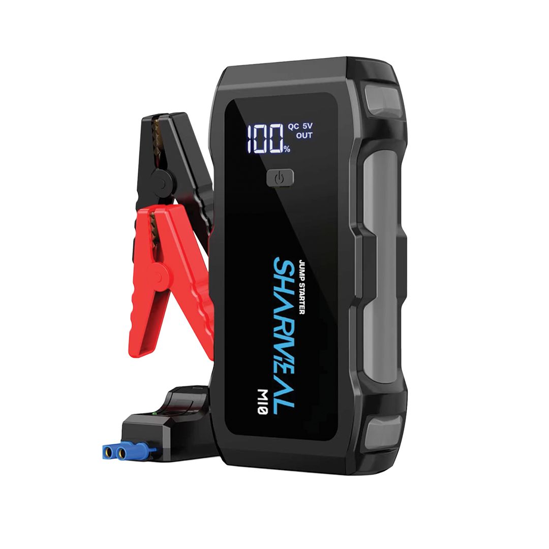 SHARMEAL M10 5000A Car Jump Starter – 12V Portable Battery Booster Pack with LED Flashlight, Power Bank &amp; Smart Jumper Cables for Cars, Trucks, SUVs, and Motorcycles