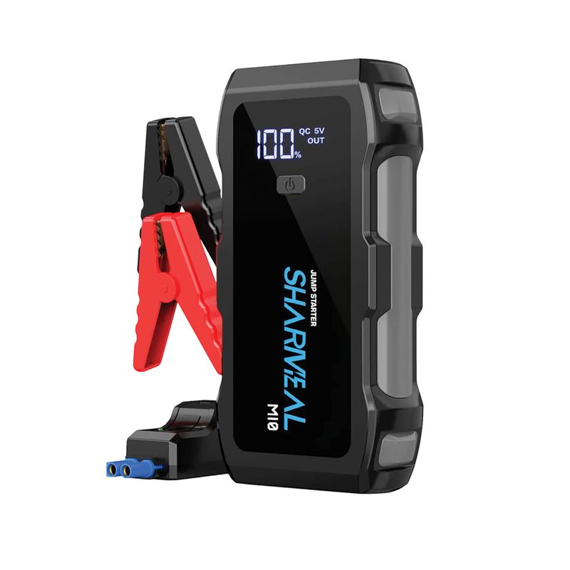 SHARMEAL M10 5000A Car Jump Starter – 12V Portable Battery Booster Pack with LED Flashlight, Power Bank &amp; Smart Jumper Cables for Cars, Trucks, SUVs, and Motorcycles
