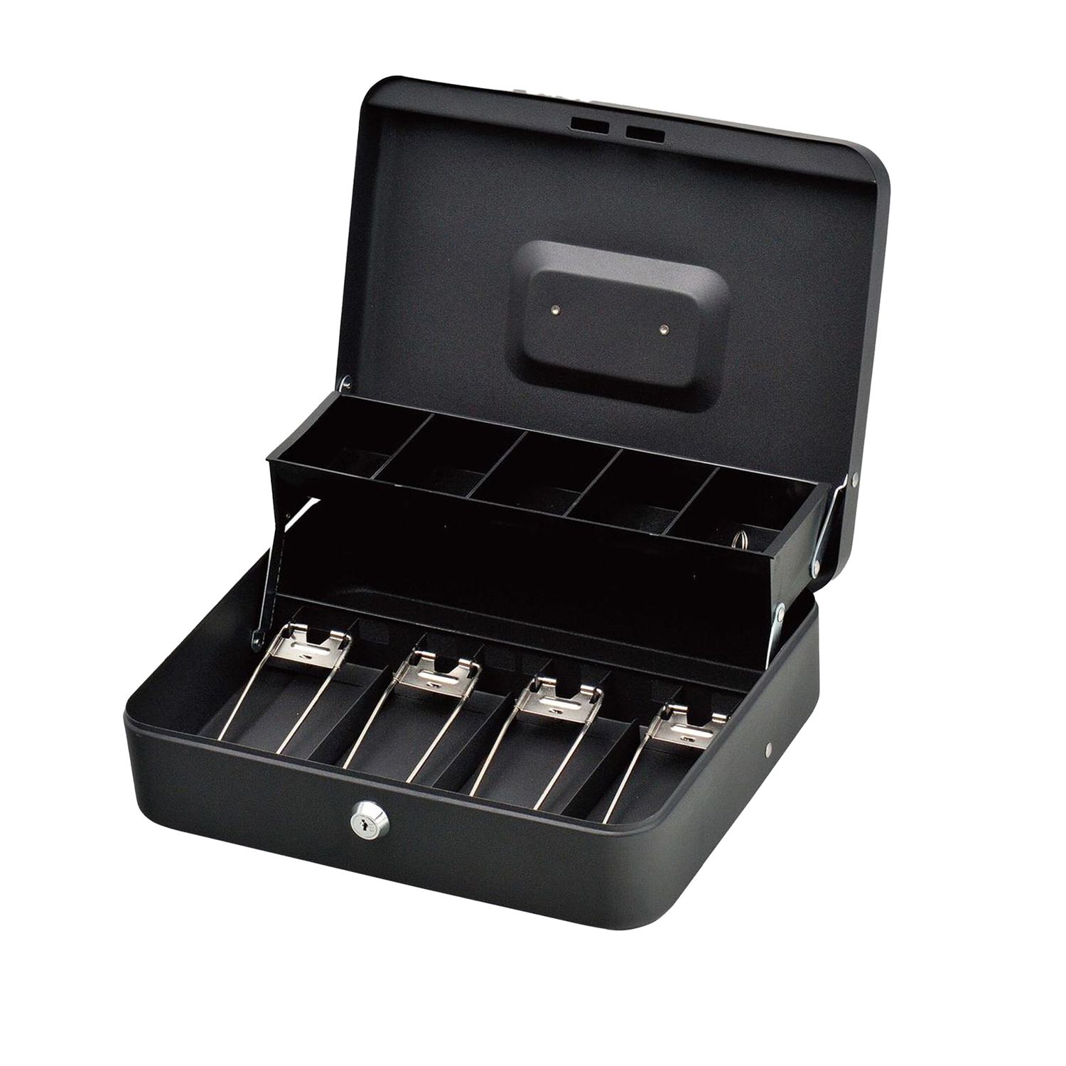Secure Cash Box with Lock &amp; Tray Organizer