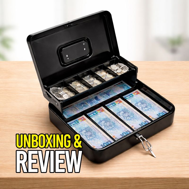 Secure Cash Box with Lock &amp; Tray Organizer