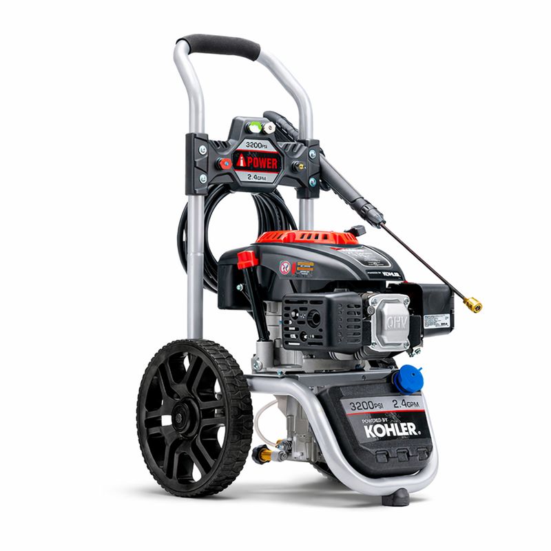 3200 PSI Kohler gas pressure washer with wheels and spray gun available for equipment rental in Trinidad