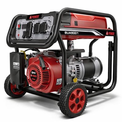 Portable iPower 5000W gasoline generator with wheels and control panel for equipment rental in Trinidad
