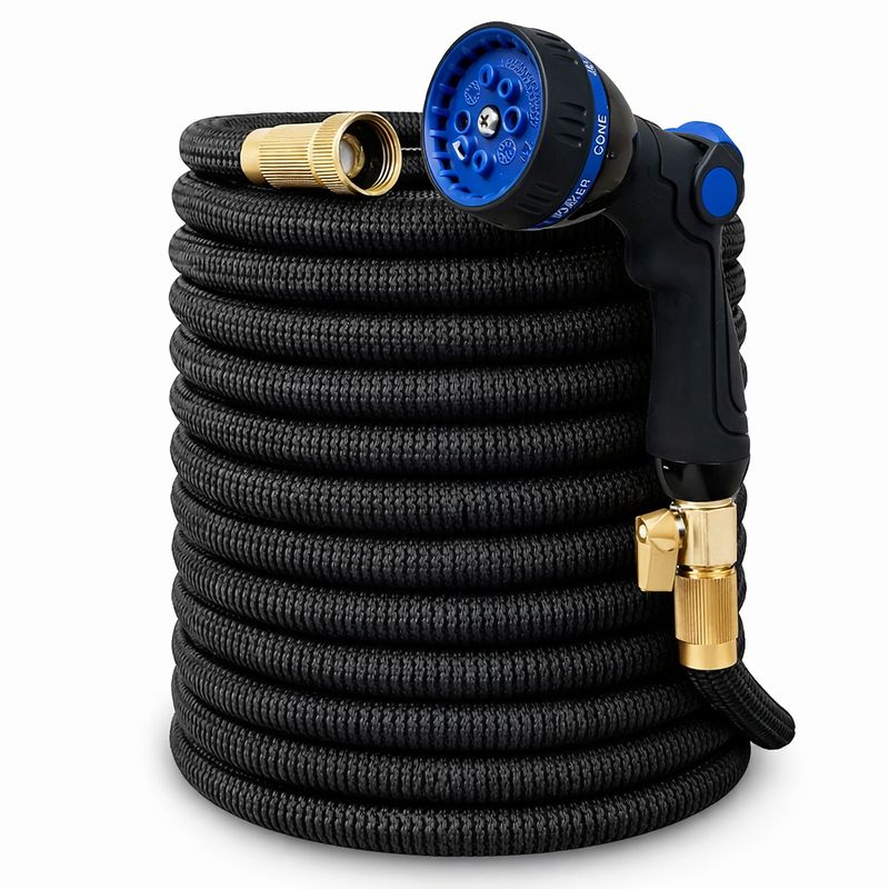 75FT Expandable Heavy-Duty Garden Hose with 8-Pattern Spray Nozzle