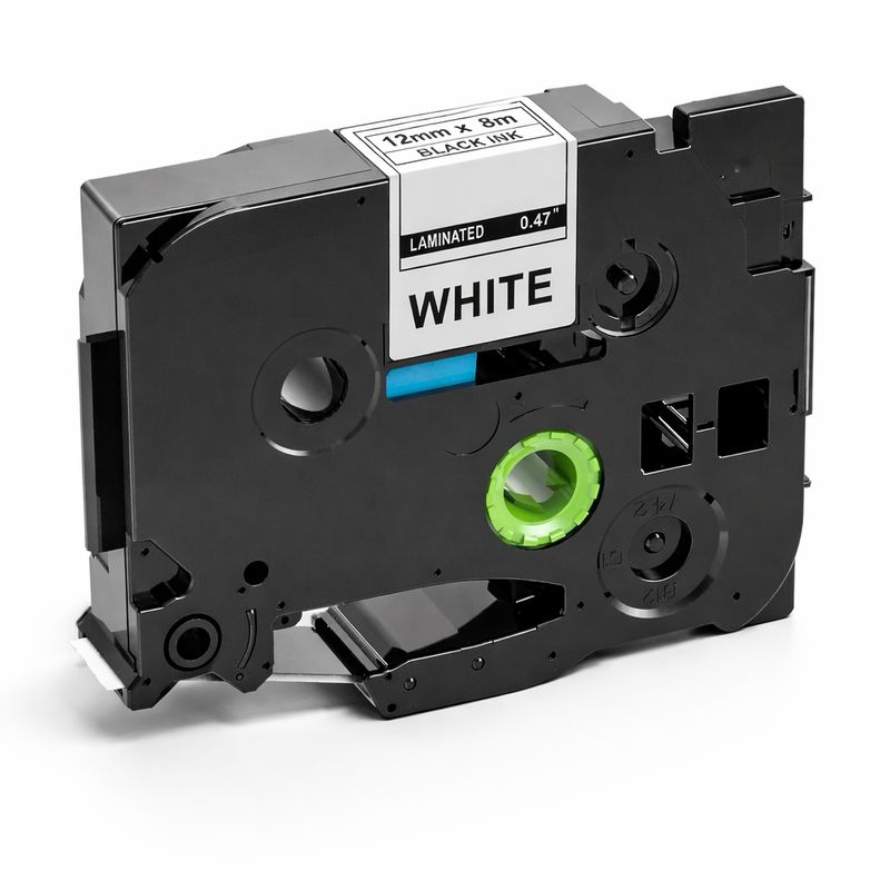 12mm Black on White Laminated Label Tape (Compatible with Brother PT-H110)