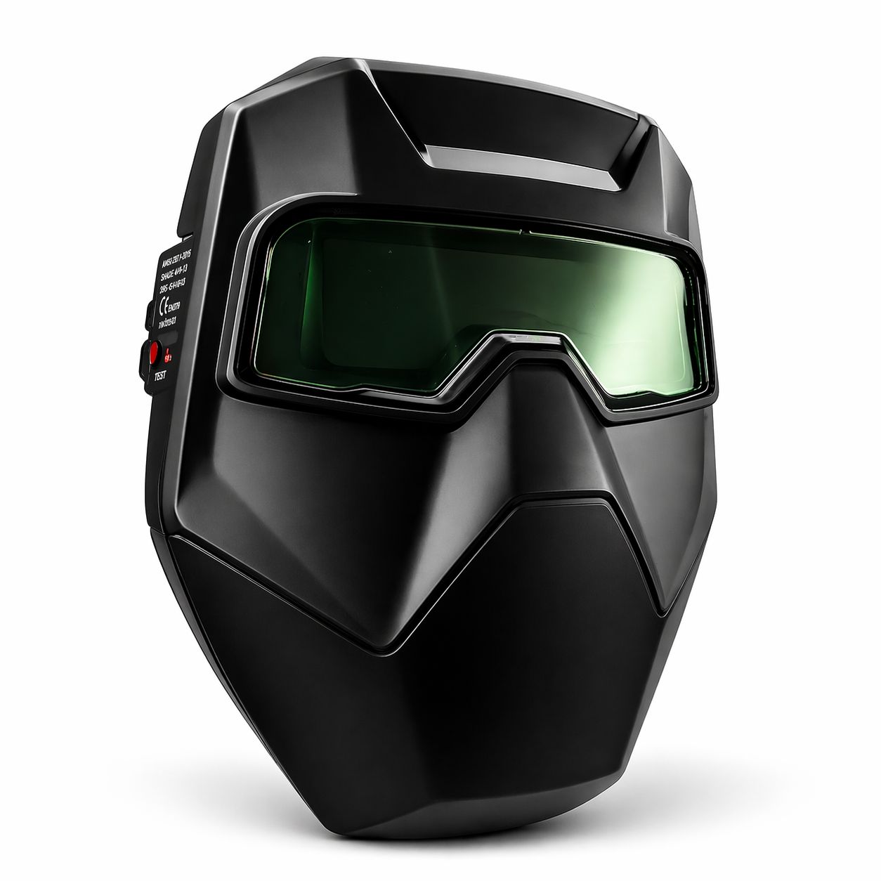 Auto-darkening welding goggles with full face mask on white background