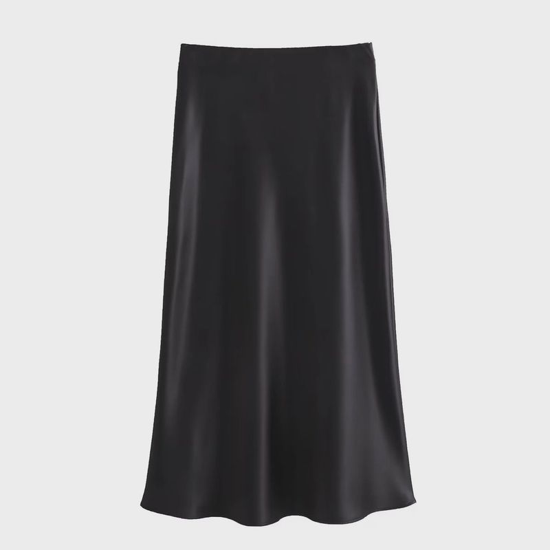 SATIN MIDI SKIRT BLACK