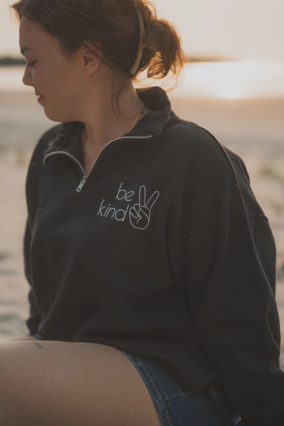 BE KIND 1/4 ZIP, Colour: BLACK, Size: XLARGE