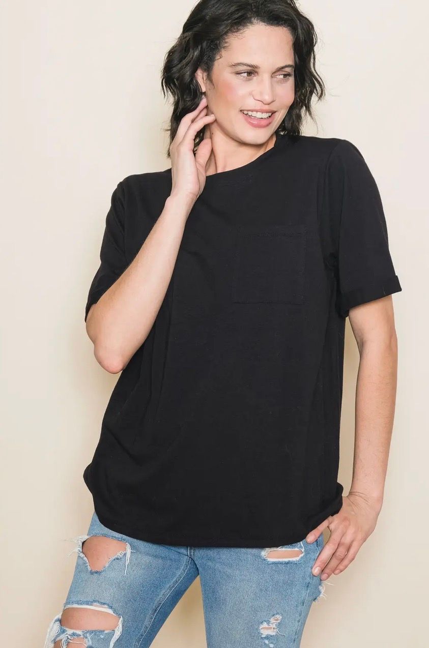 OVERSIZED ROUND NECK TEE, Colour: BLACK, Size: SMALL
