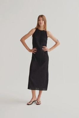 ACCORDIAN LONG BLACK DRESS