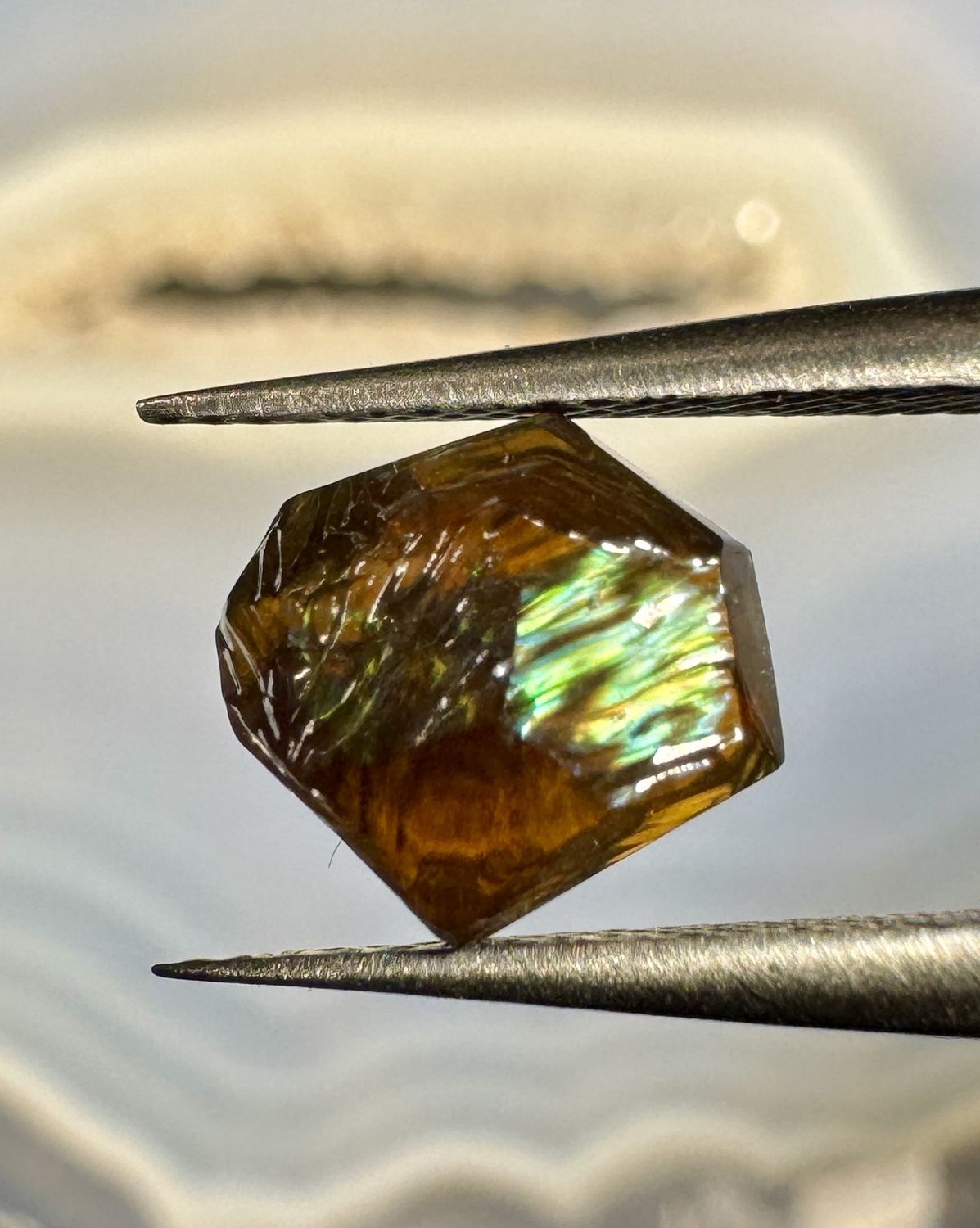 Fantasy Carved Rainbow Garnet by Glyptic Gems from San Pedro Mtn., New Mexico 1.91 ct | 8mm x 8mm x 3mm