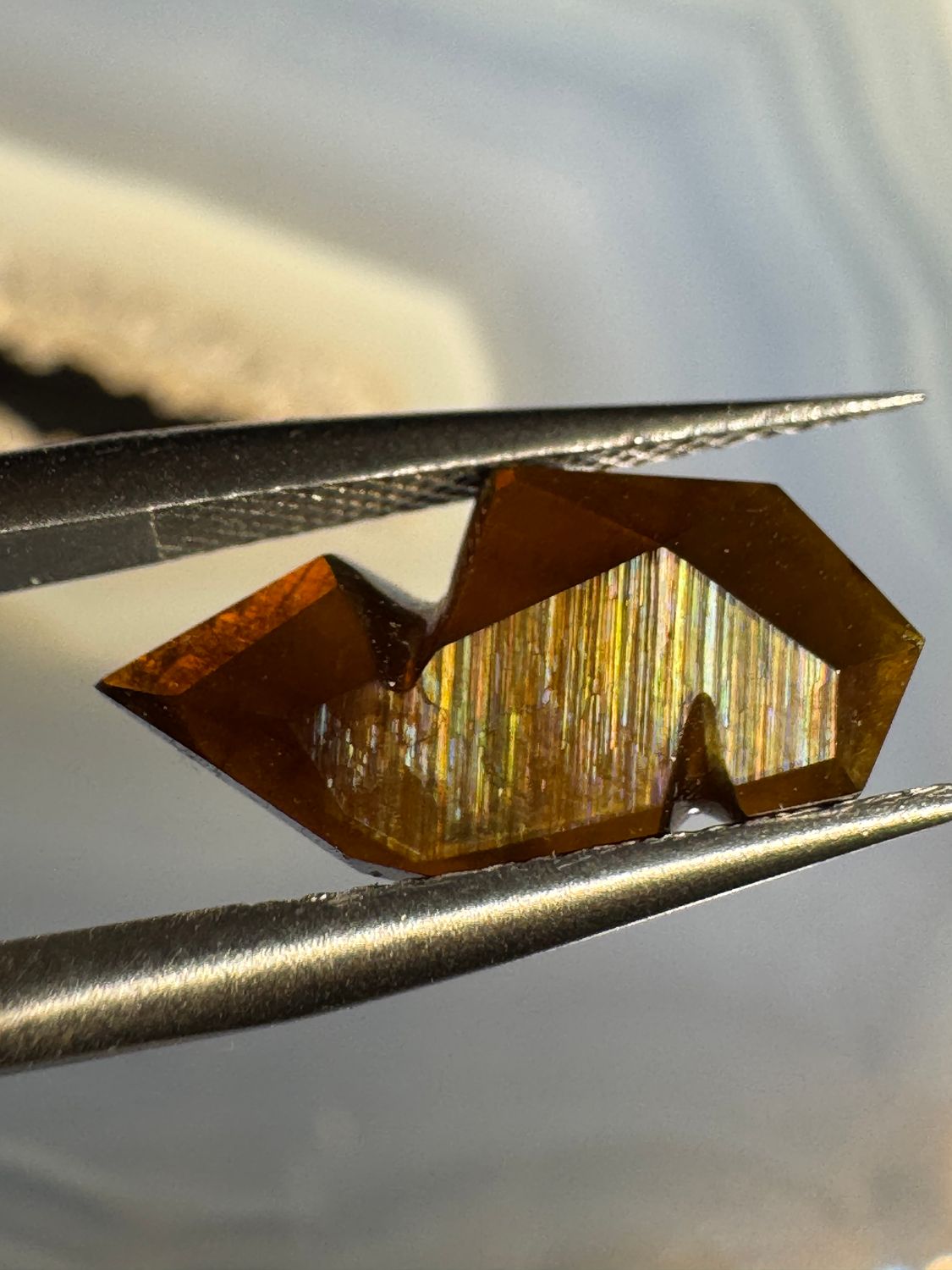 Fantasy-Carved Rainbow Garnet – San Pedro Mountain, New Mexico Carved by Glyptic Gems 3.88 ct | 15mm x 7mm x 3.5mm