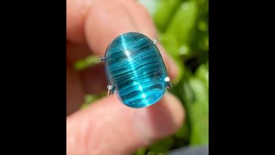 Blue Cats Eye Tourmaline Cabochon 3.1 ct | 8.68mm x 6.8mm x 5.45mm