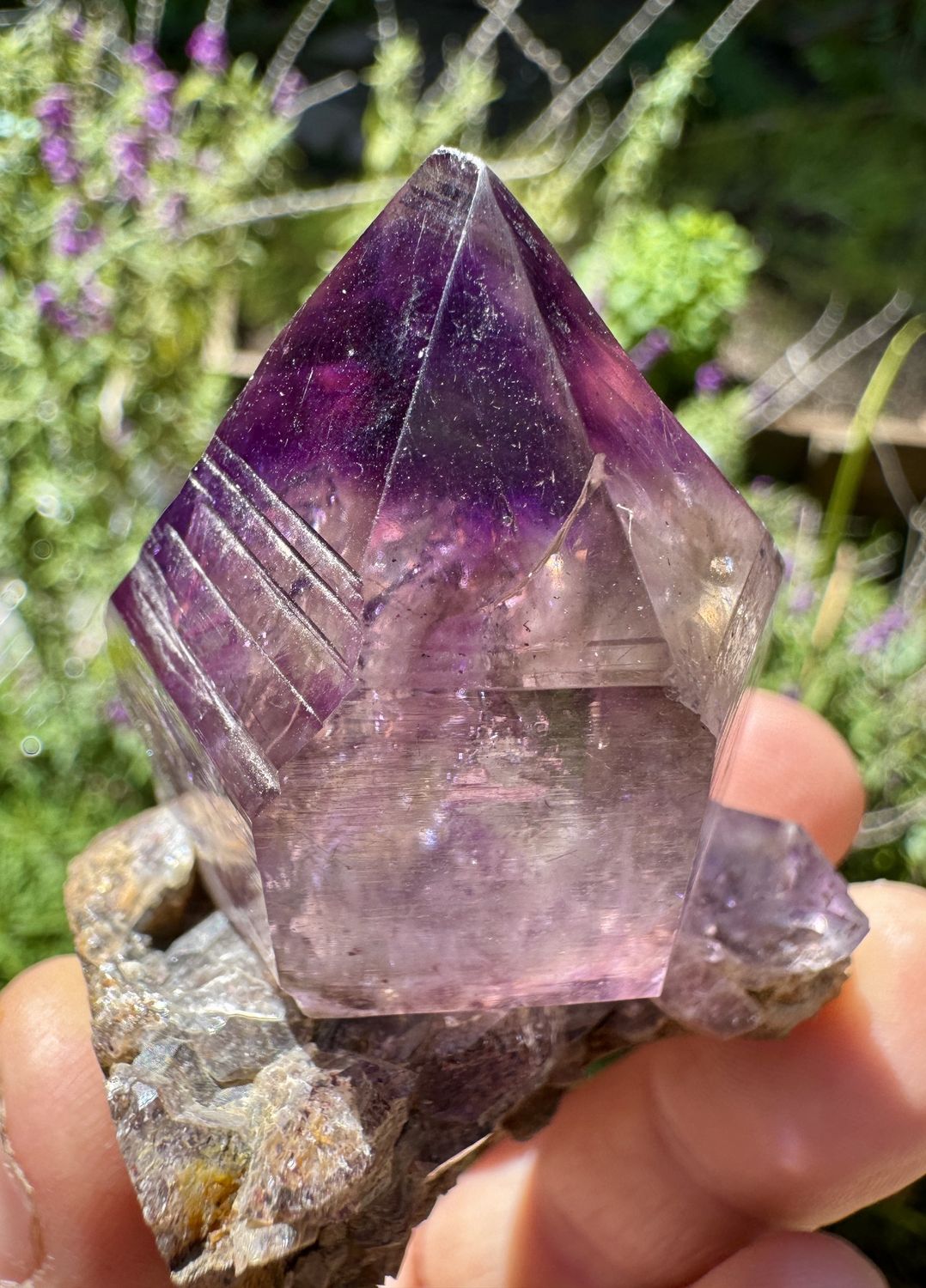 Lemurian-Habit Amethyst with Moving Bubble — Goboboseb Mountains, Namibia