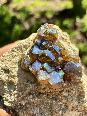 Blue-Purple Rainbow Garnet Cluster on Matrix – San Pedro Mountain, New Mexico – 35mm x 34.4mm x 28mm