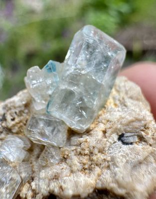 Double-Terminated Euclase on Feldspar Matrix – Equiter Mine, Rio Grande do Norte, Brazil – 26.8mm x 18.25mm x 16.5mm