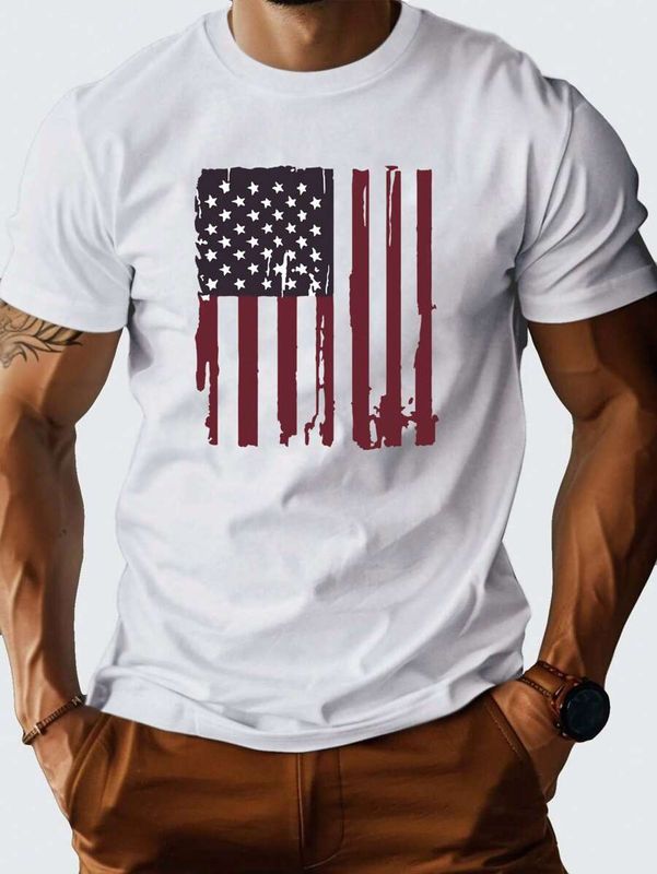 American Flag White Rayon T-Shirt