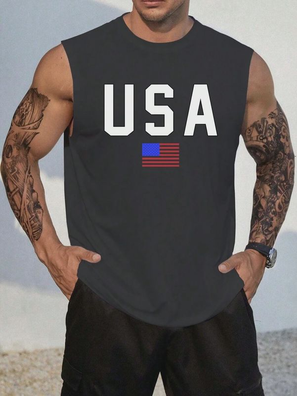 American Flag Rayon Black Tank Top/Men’s