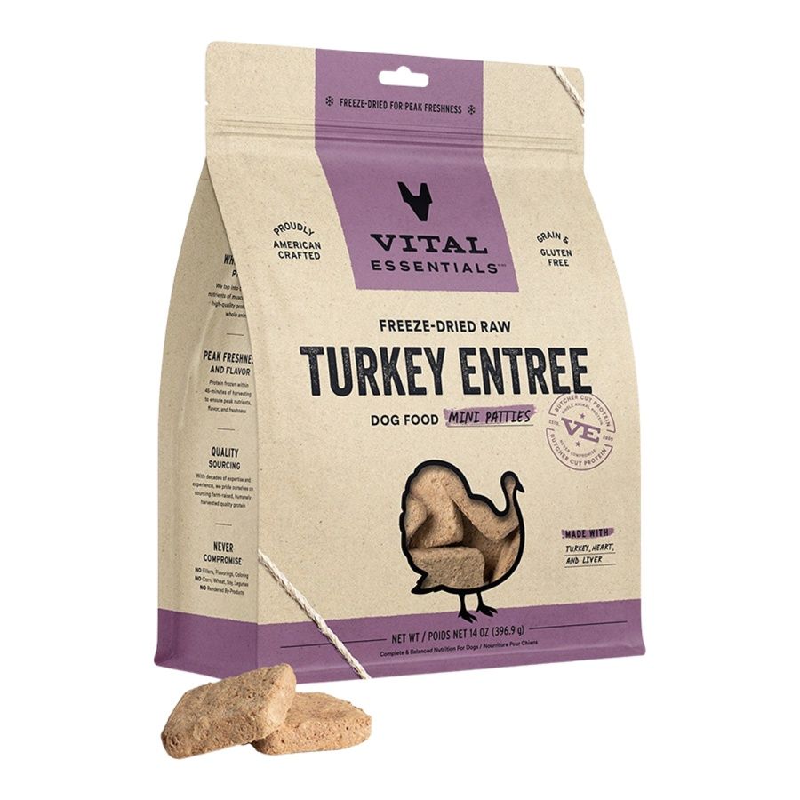 Vital Essentials Dog Freeze Dried Mini Patties Turkey 14oz