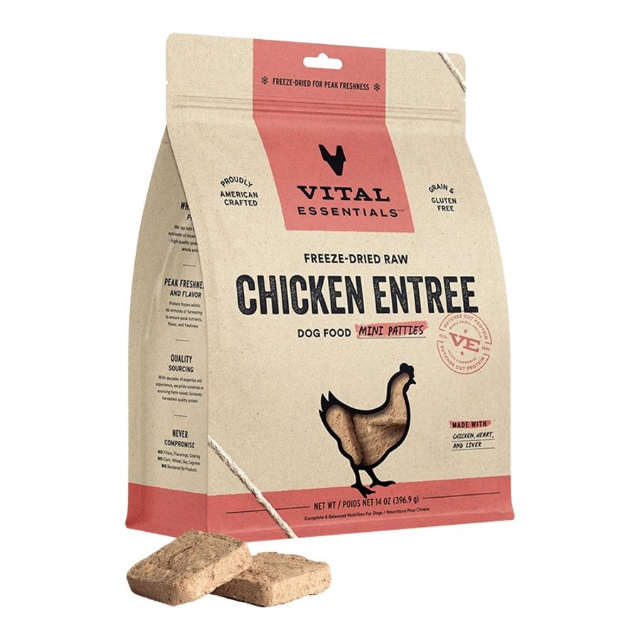 Vital Essentials Dog Freeze Dried Mini Patties Chicken 14oz