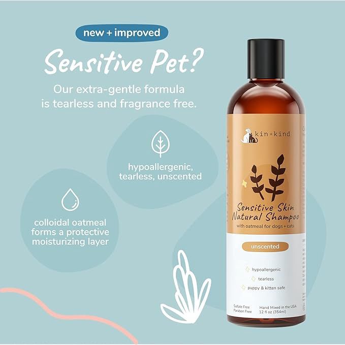 kin+kind Dog &amp; Cat Sensitive Skin Oatmeal Shampoo Unscented 12oz