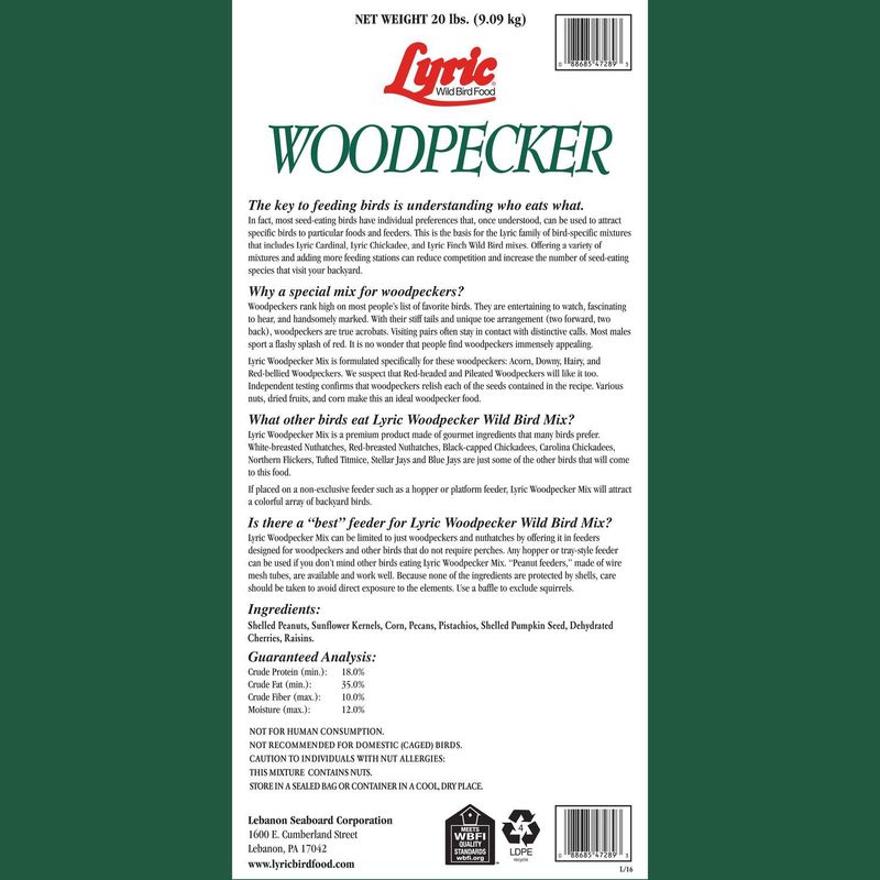 Lyric Woodpecker No Waste Mix Wild Bird Food 20lb
