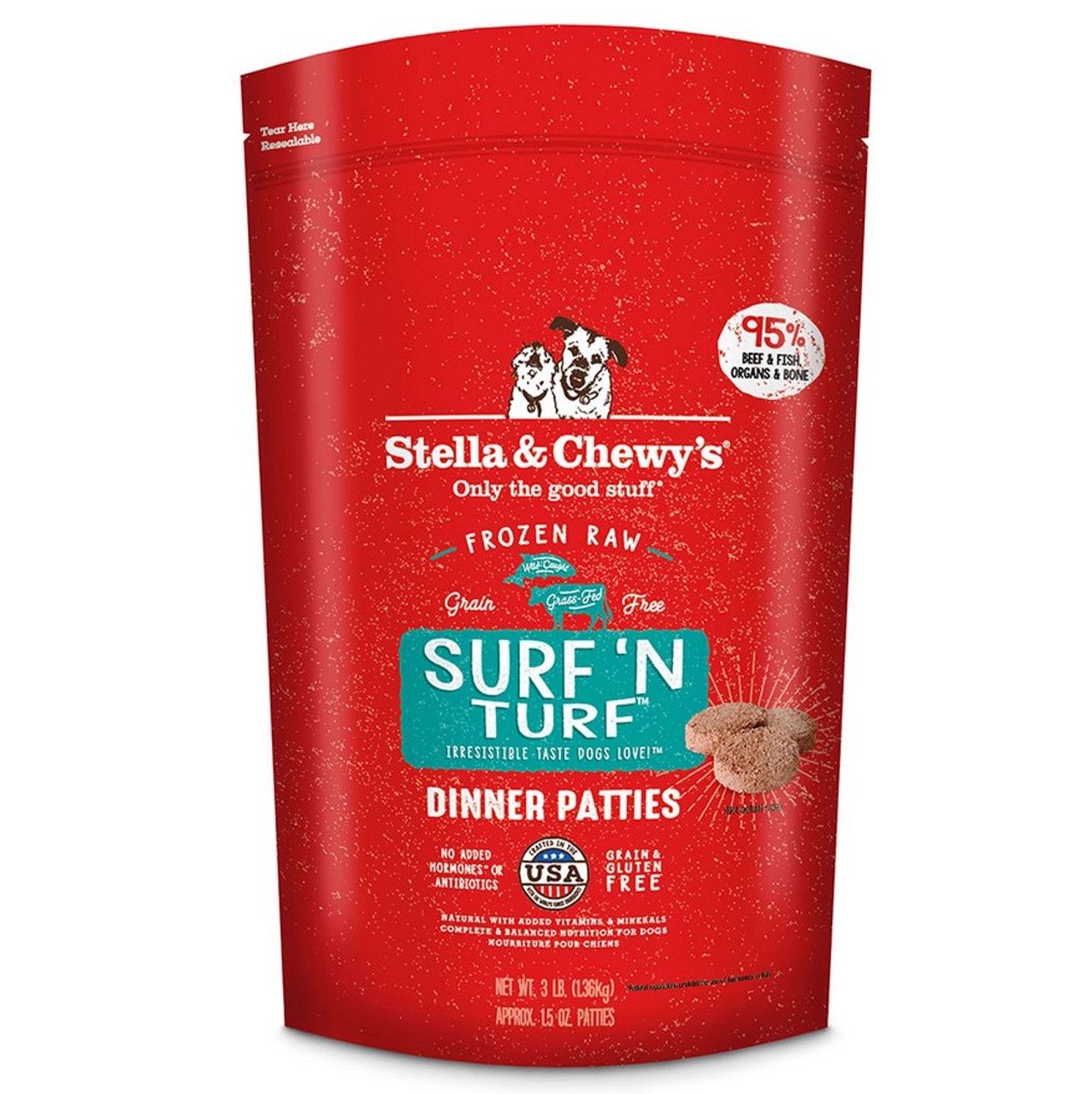 Stella &amp; Chewy&#39;s Dog Frozen Patties Surf N&#39;turf, Size: 3lb